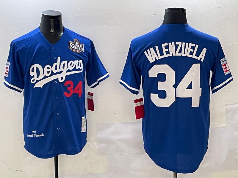 Men Los Angeles Dodgers #34 Valenzuela Blue Throwback Game 2025 Nike MLB Jersey style 3133